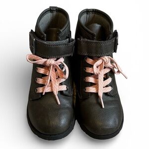 Carter’s Toddler Girl Black Velcro Boots with Pink Laces Size 11